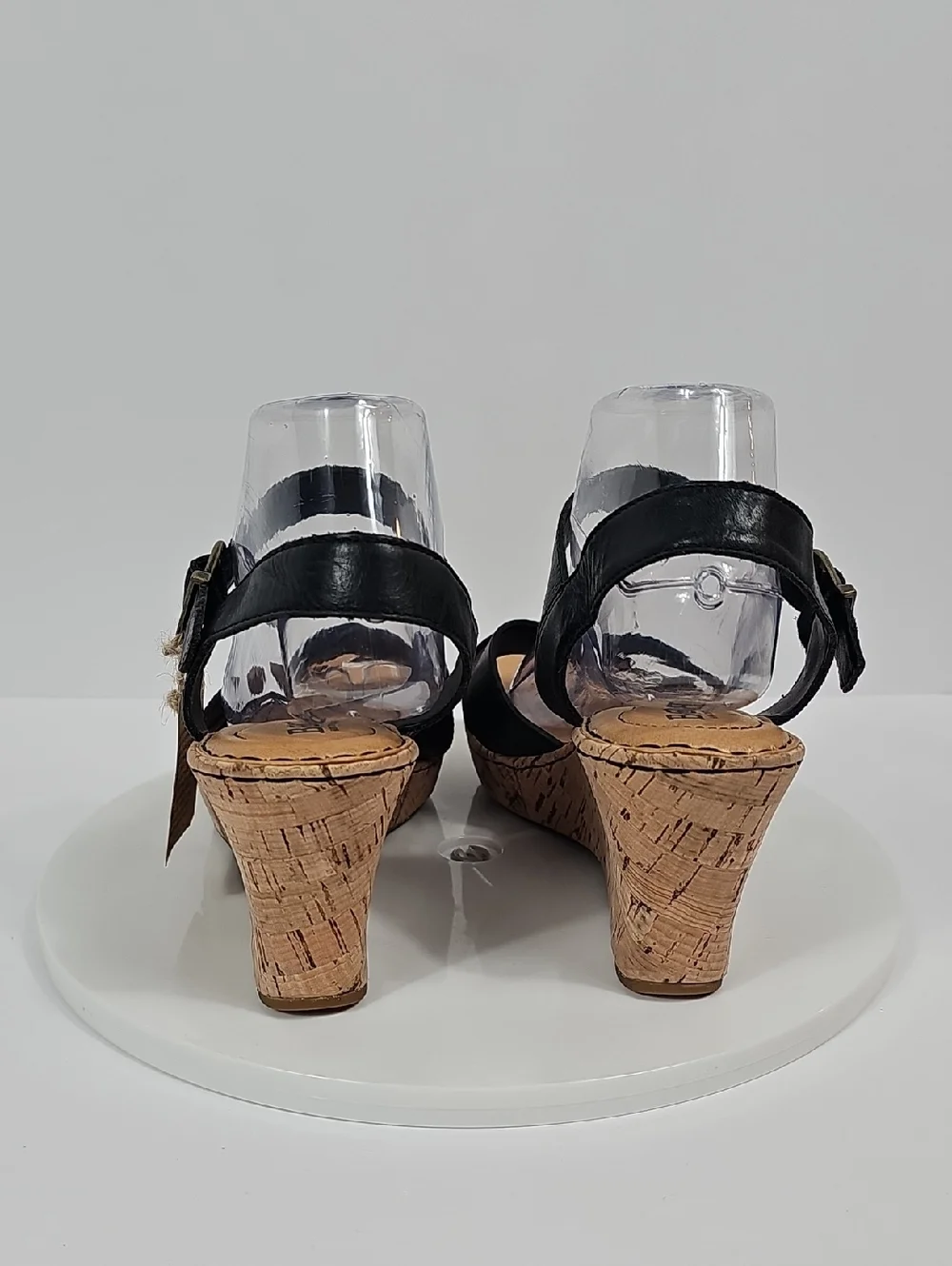 NWT Born Leather Wedge Sandals Cork-Style Platform Cross Strap Black 10 Boho